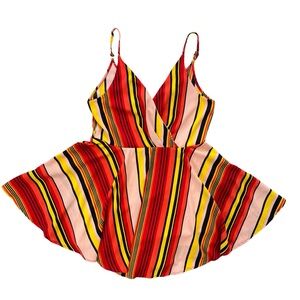 Celesta Women’s Size Large Red Orange Yellow, Stripe Spaghetti Strap Swing Dress